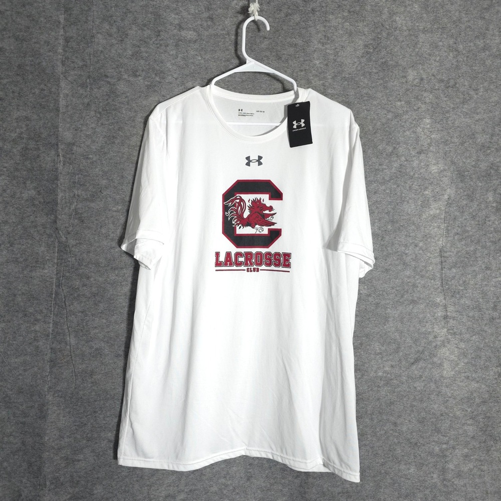 Under Armour SC Gamecocks Lacrosse Shirt Mens Large White Locker Tee 2.0 NWT